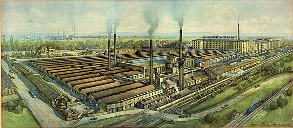 Das neue Fabrikgelände an der Siemensstraße (heute Junker-und-Ruh-Straße) 1920