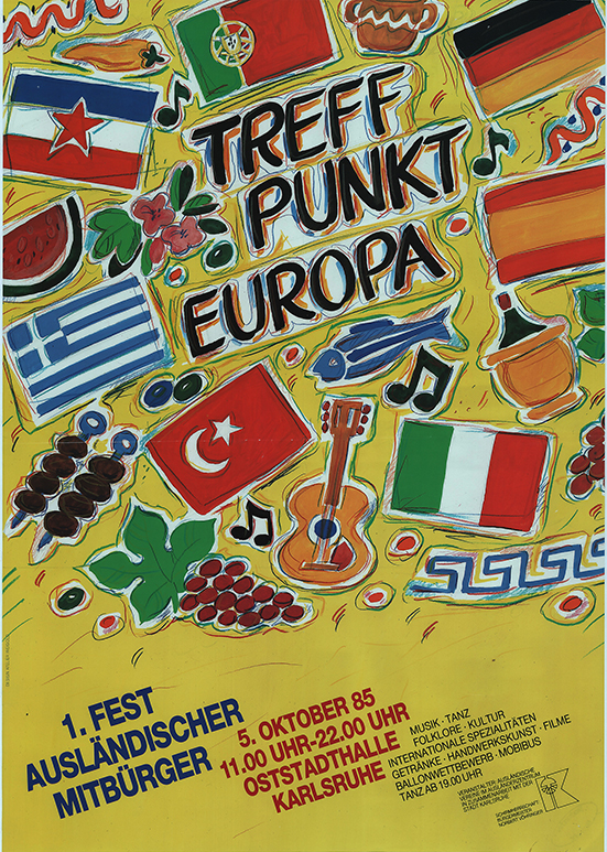 Plakat zum 1. Fest ausländischer Mitbürger am 5. Oktober 1985