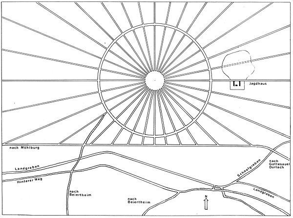 Schema des Karlsruher Tier- und Fasanengartens im Hardtwald, 1715