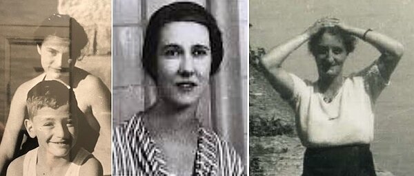 Werner und Lore Richheimer 1945, rechts ihre Retterinnen Mary Elmes und Rachel Revoy 