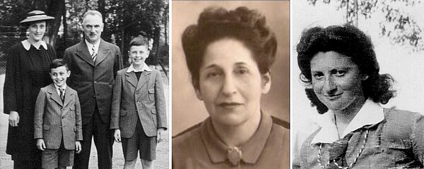 Paul und Arnold Niedermann mit ihren Eltern, rechts die Retterinnen der Jungen: Jenny Masour-Ratner und Liliane Klein-Lieber 