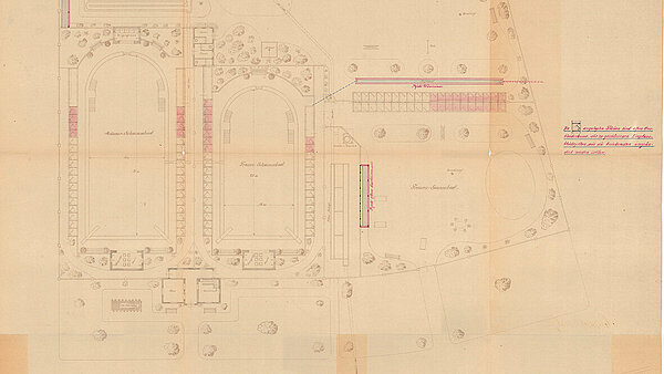 Durlacher Schwimmbad, Plan der Gesamtanlage, Alte Weingartener Straße 40, 1947