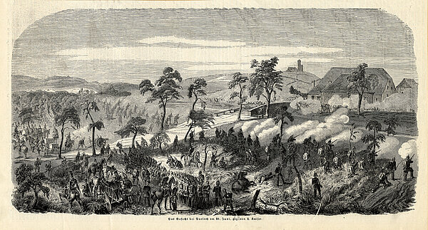 Das Gefecht bei Durlach am 25. Juni 1849, Druck nach einer Zeichnung von Friedrich Kaiser 