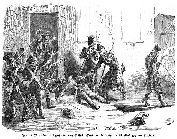 Tod des Dragoner-Rittmeisters La Roche Starkenfels im Gefecht mit Aufständischen, 13. Mai 1849