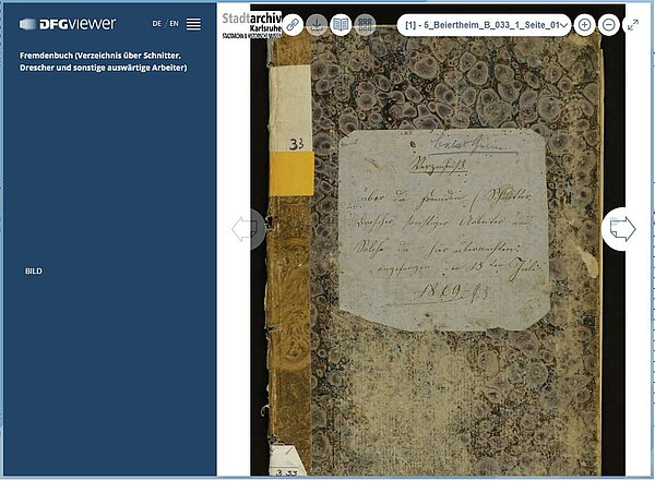 Präsentation der Digitalisate über den DFG-Viewer in der Recherchedatenbank findbuch.net