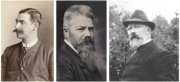 Zu den Anwohnern am Leopoldplatz zählten (von links): die Architekten Ludwig Levy und Hermann Billing sowie der Maler Friedrich Kallmorgen