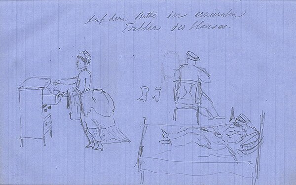 Zeichnung über den Kriegsalltag