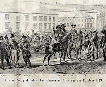 Einzug der pfälzischen Freischaren in Karlsruhe am 19. Juni 1849