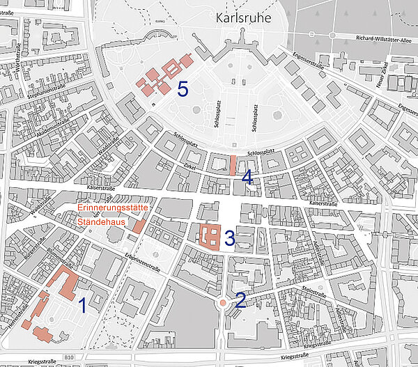Überblickskarte mit dem eingezeichneten Rundgang zu den Stätten der Demokratie