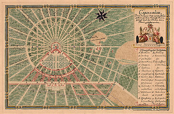 Idealplan von 1720 mit Andeutung des Dörfle rechts unterhalb des "Fächers".