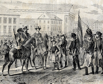 Einzug der pfälzischen Freischaren in Karlsruhe am 19. Juni 1849