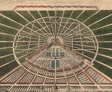 Karlsruher Stadtansicht, Kupferstich von Heinrich Schwarz 1721