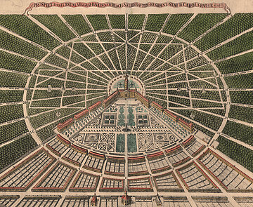 Karlsruher Stadtansicht, Kupferstich von Heinrich Schwarz 1721