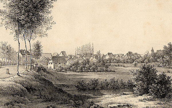 Blick auf Mühlburg von Süden, um 1830