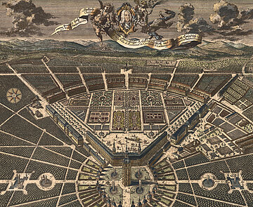 Ansicht von Norden nach Süden nach einem Plan von Christian Thran 1739, Stadtarchiv Karlsruhe 8/PBS XVI 47