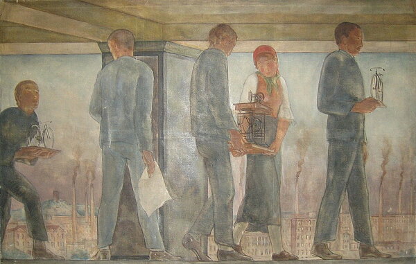 Gruppengemälde von vier Männern und einer Frau, Albert Haueisen