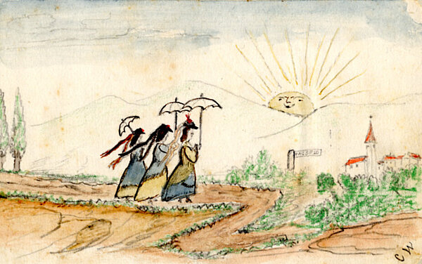 kolorierte Zeichnung der Hagsfelder Kirchweih