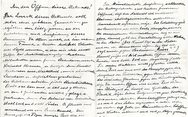 Urkunde zur Erinnerung an die Grundsteinlegung des Brunnens