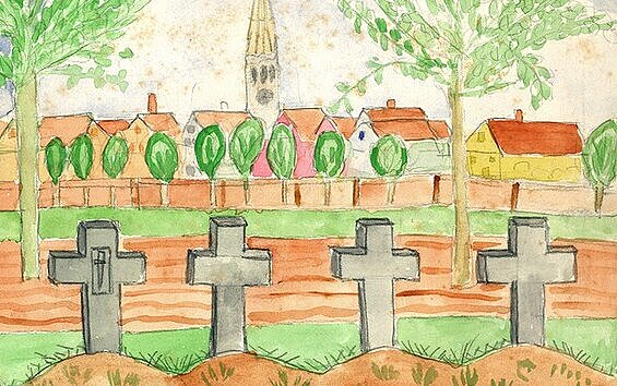 Zeichnung der vier Steinkreuze