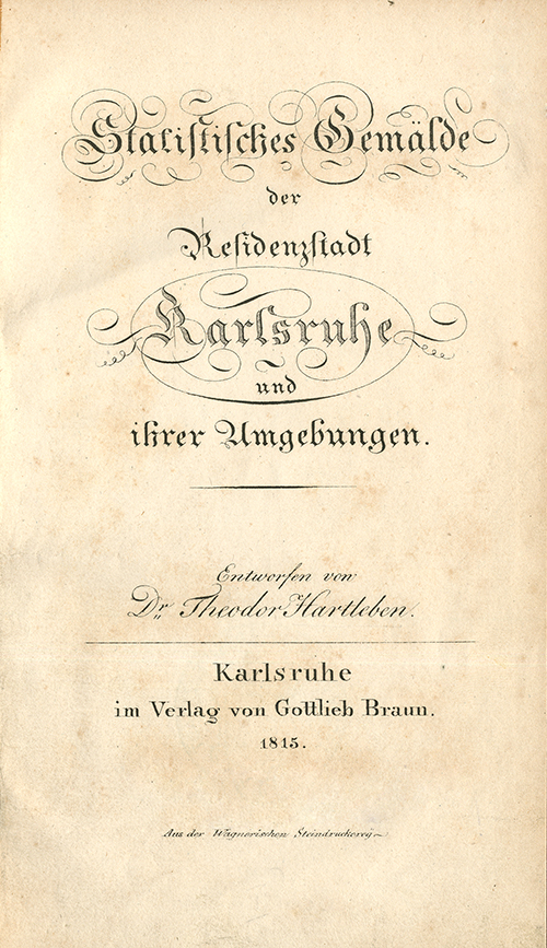 Titelseite von Theodor Hartlebens "Statistisches Gemälde der Residenzstadt Karlsruhe und ihrer Umgebungen" von 1815
